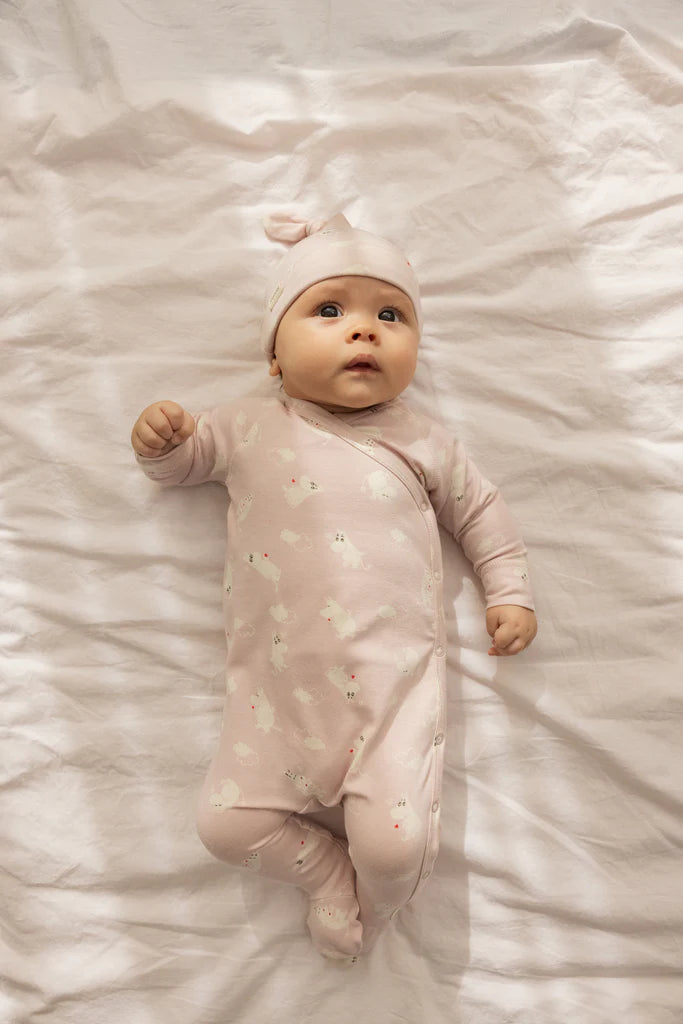 Organic Cotton Kimono Onesie, Hat & Swaddle Set || Pink Moomin