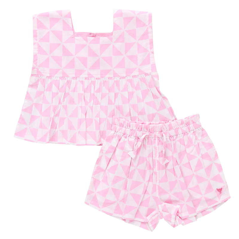 Girls Kamari 2-Piece Set - Pink Triangle Check