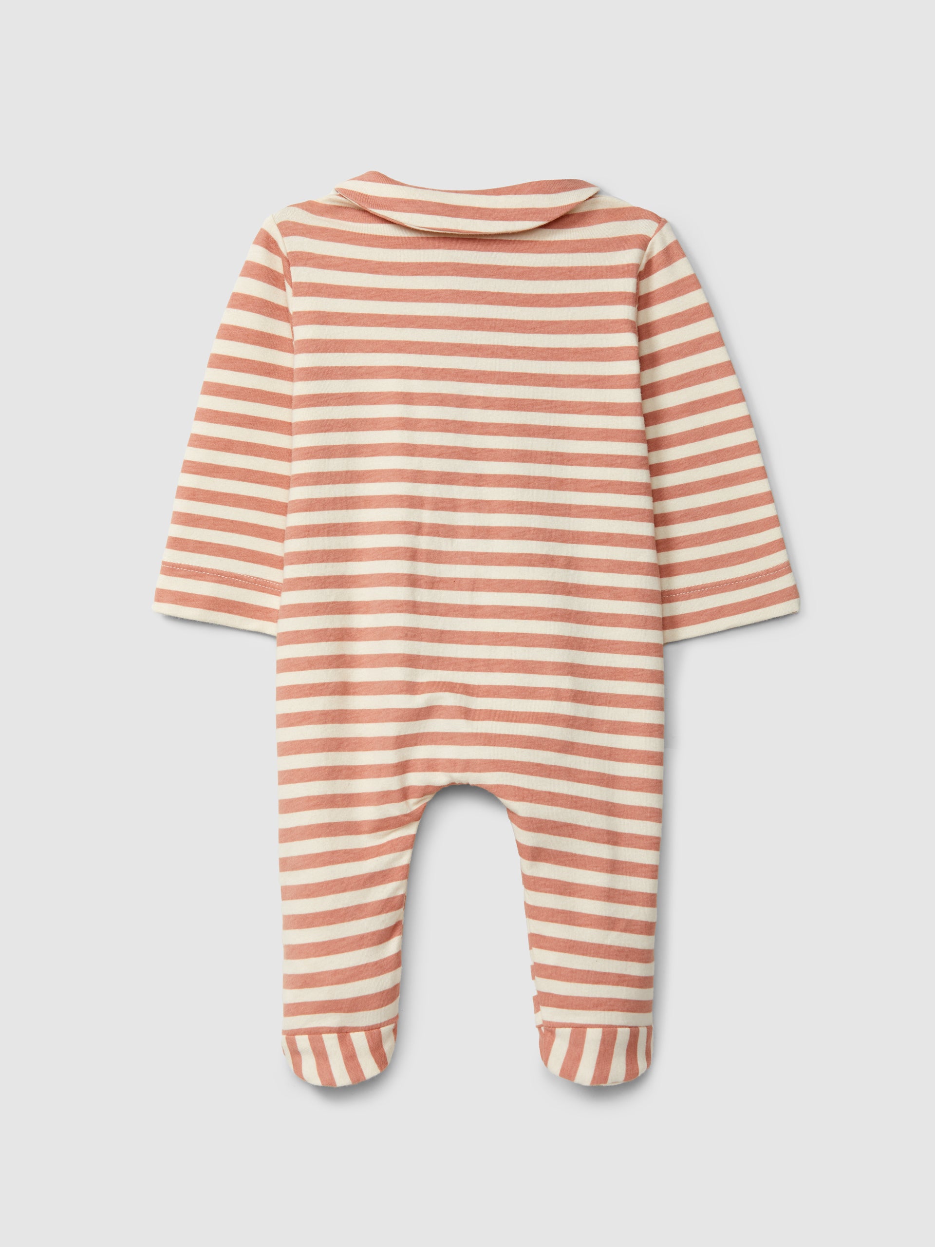Snug Striped Romper with Peter-Pan Collar || Dark Pink