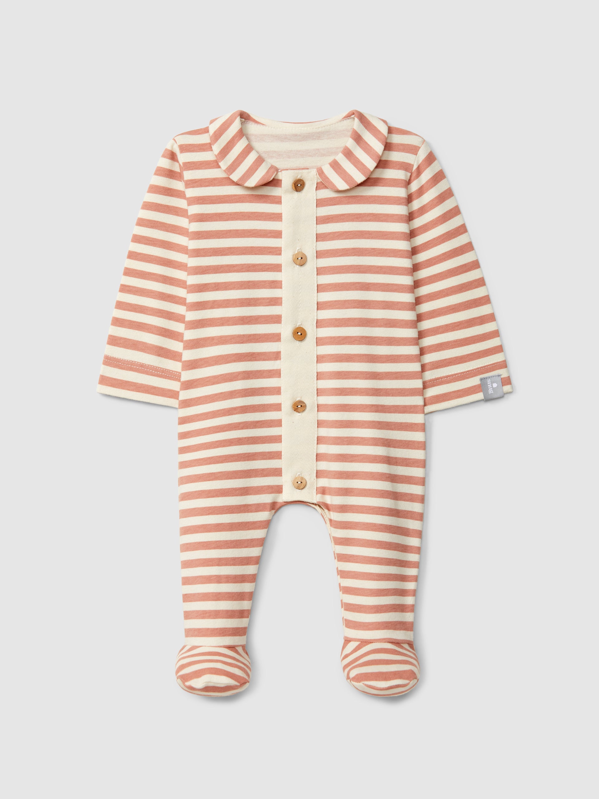 Snug Striped Romper with Peter-Pan Collar || Dark Pink