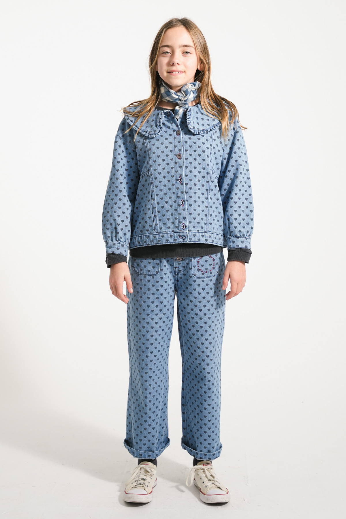 Jacket | Washed Blue Denim w/ Black Hearts