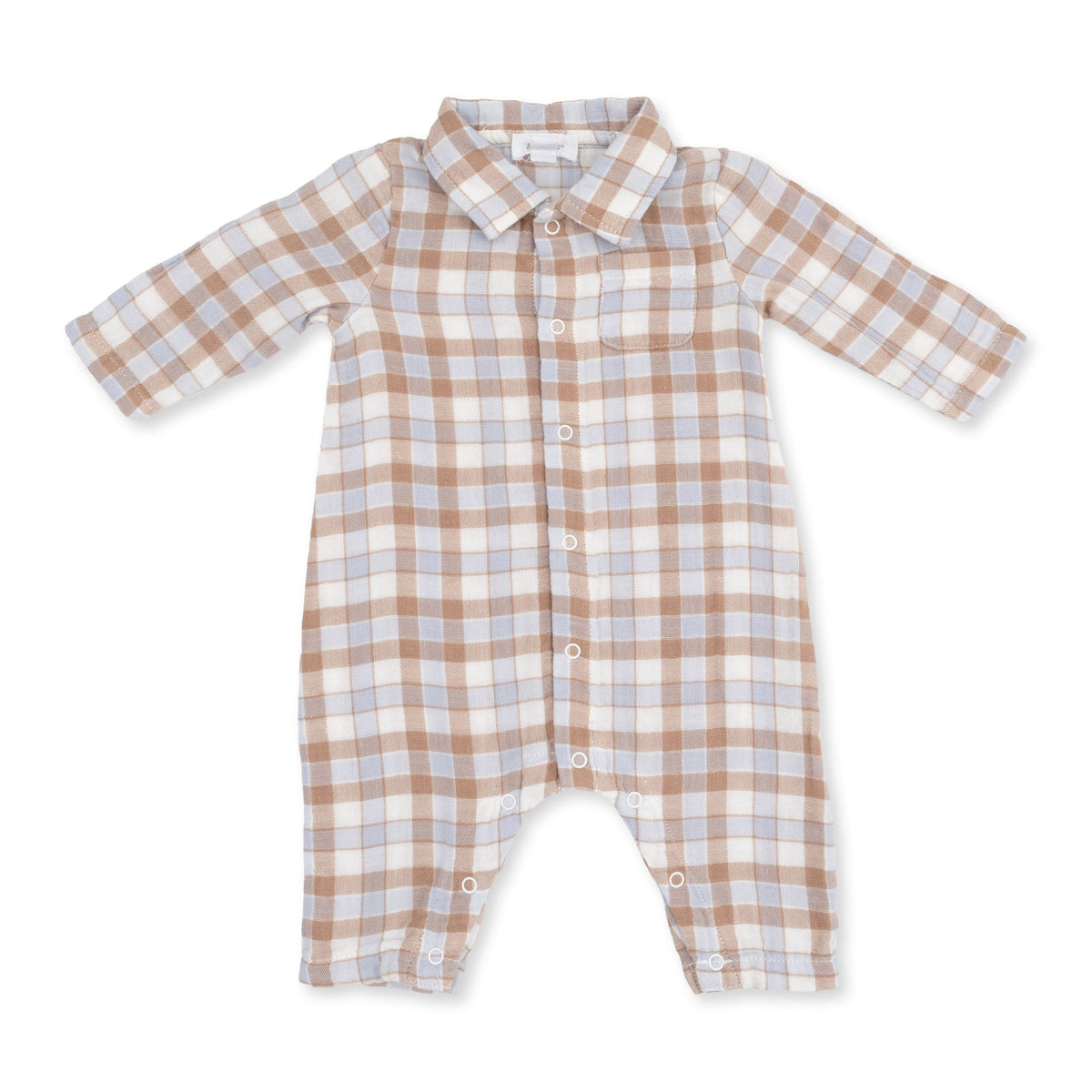 Angel Dear Western Plaid Long Sleeve Polo Button Down Romper