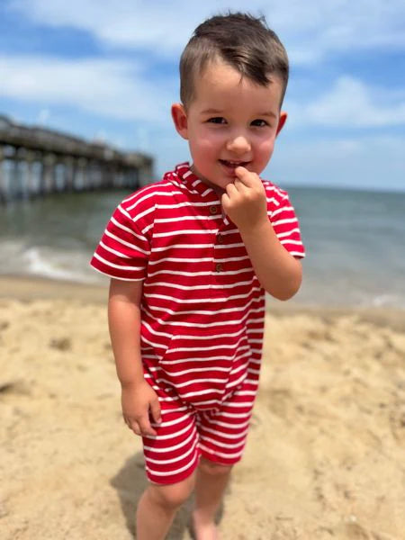 Striped Hooded Romper Red and White