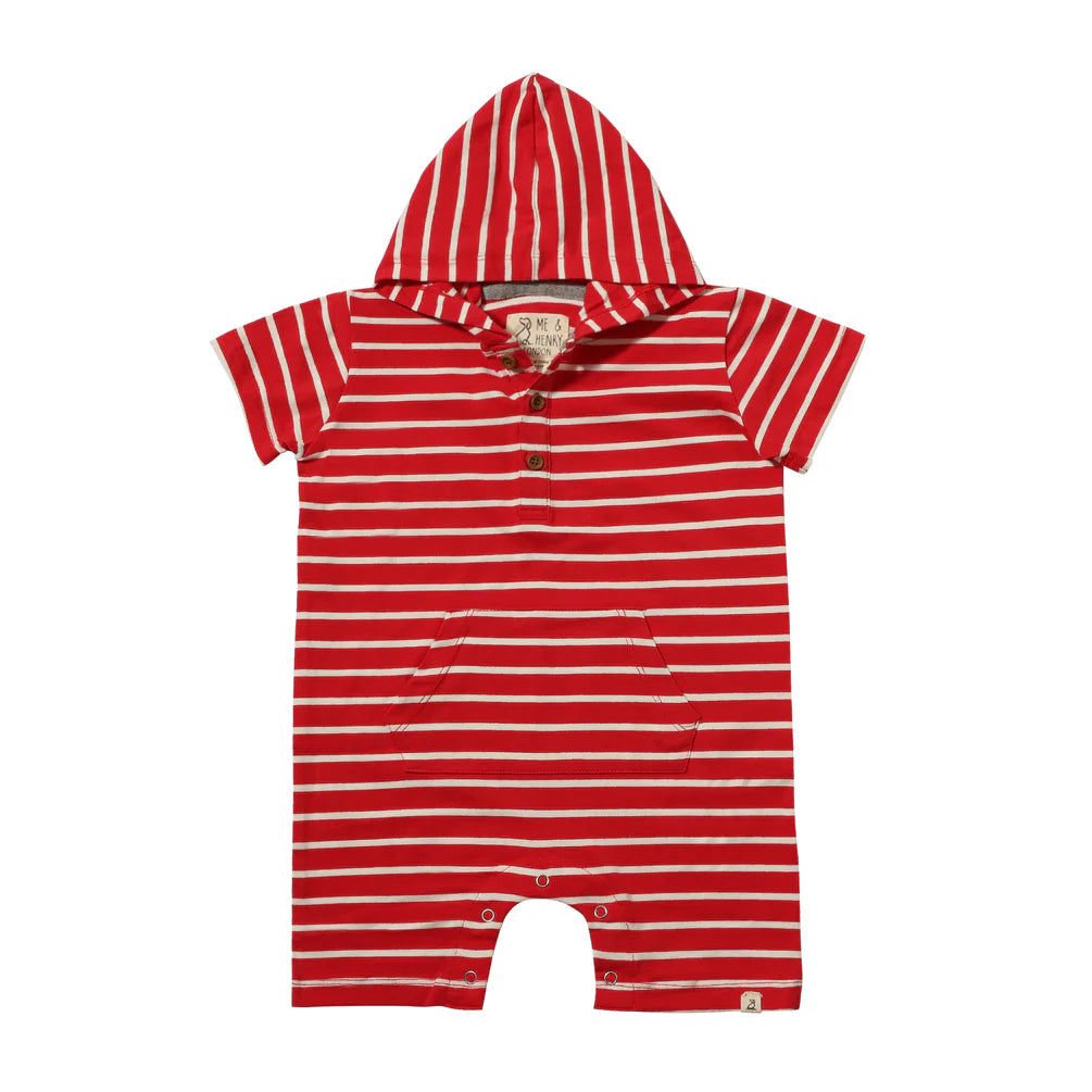 Striped Hooded Romper Red and White