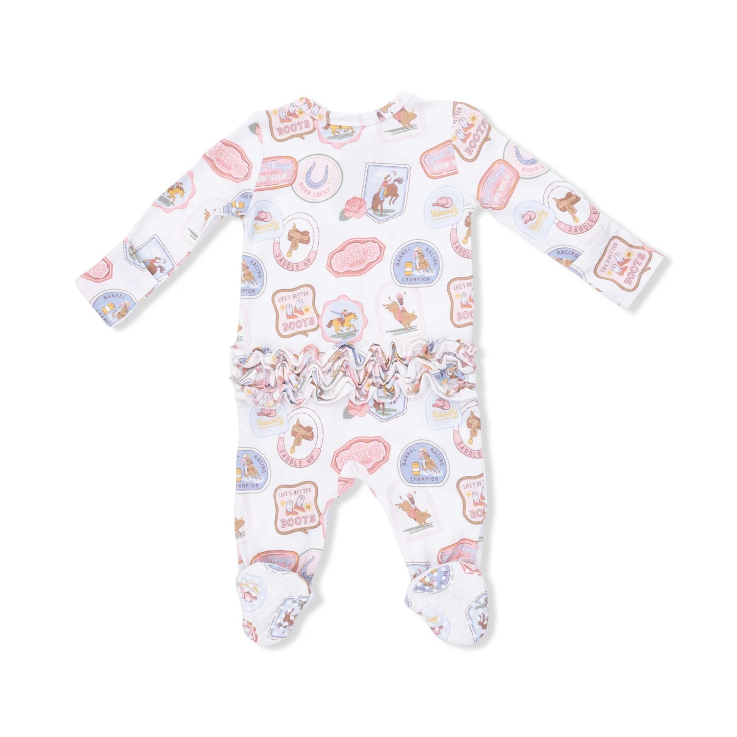 2 Way Ruffle Back Zipper Footie || Rodeo Patches Pink
