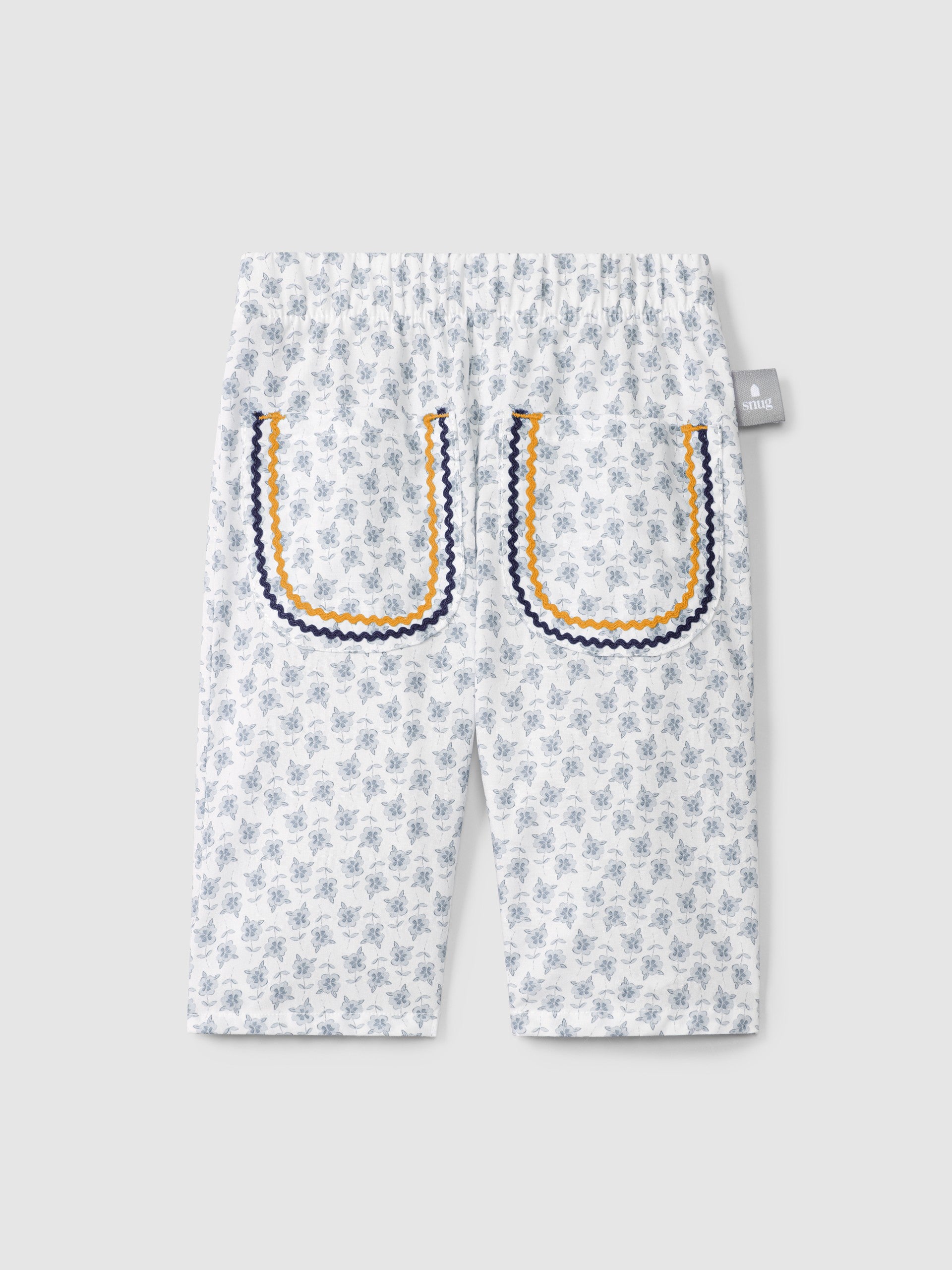 Sung Floral Pull-up Pants with Rickrack Detail || Blue