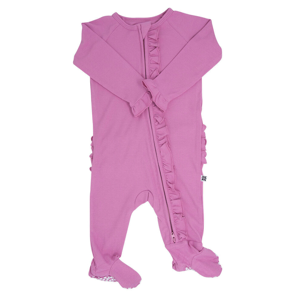 Bamboo Ruffled Zipper Footie || Cashmere Rose