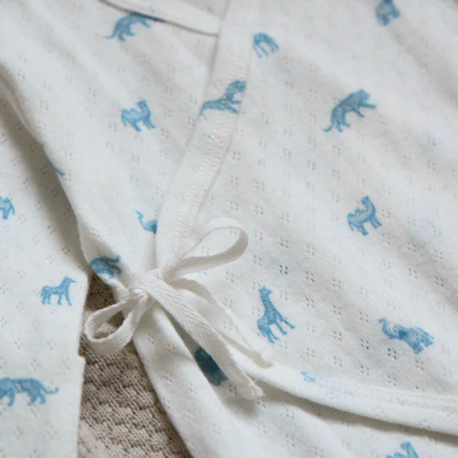 Blue Safari Print Organic Cotton Pointelle Layette 3 Pc Gift Set