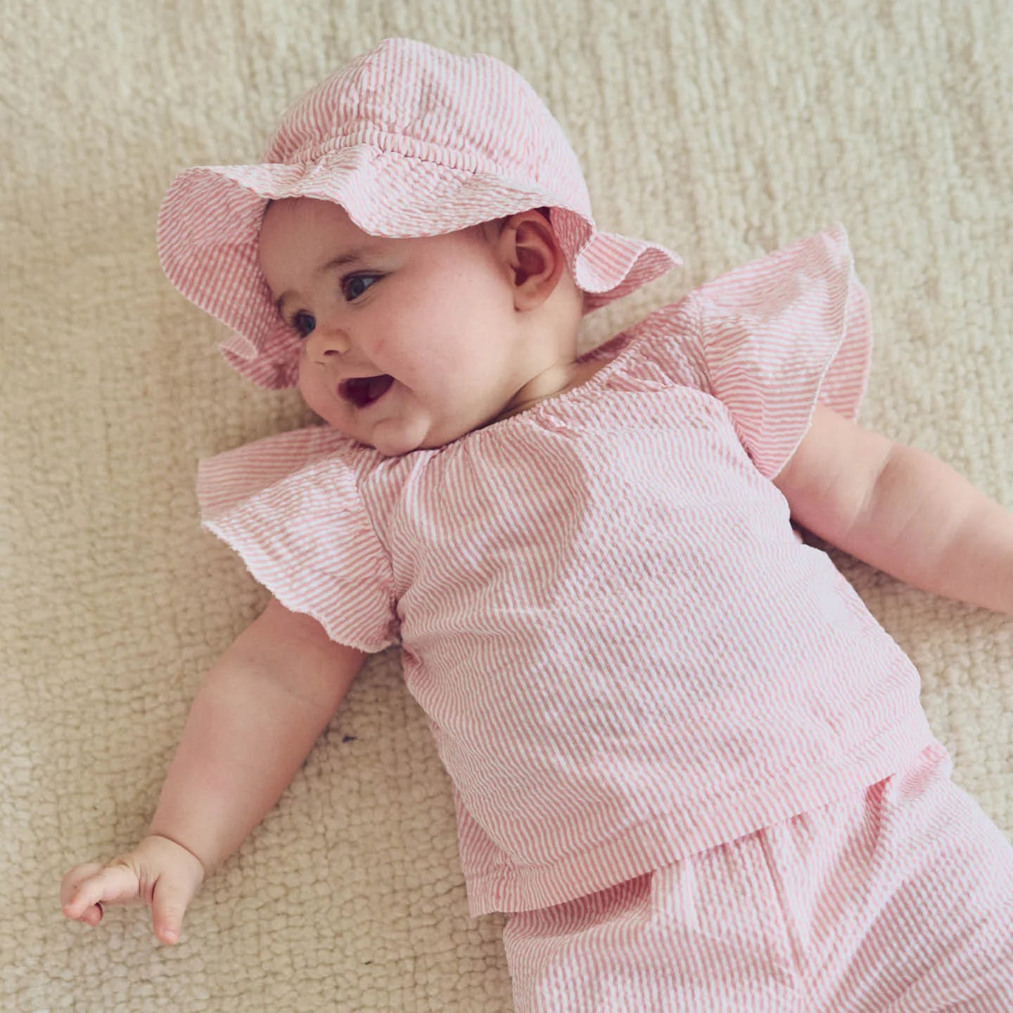 Musli Seersucker Pink Stripe Frill Top and Pant Set