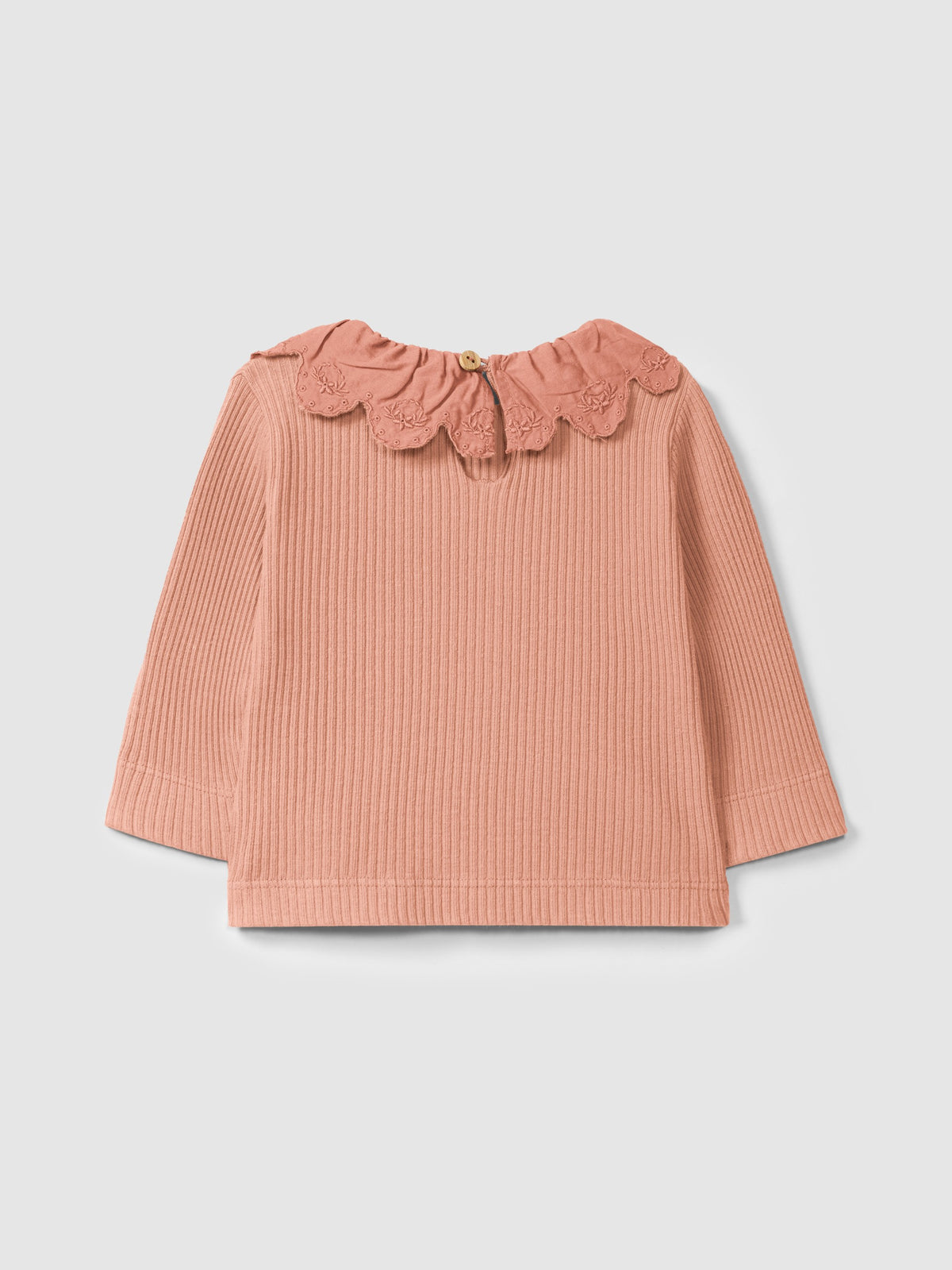 Snug Longsleeve in Ribbed Jersey with English Embroidery Collar || Dark Pink