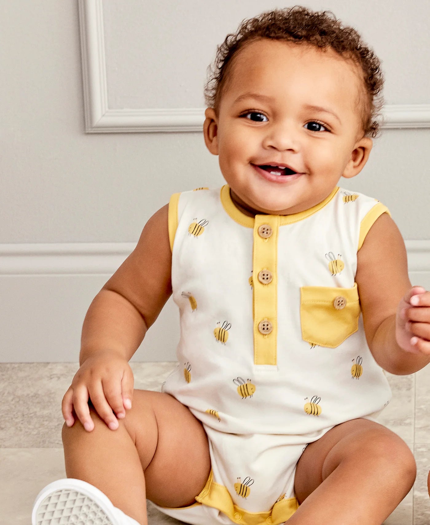 Kissy Love Tumbling Bees Sleeveless Playsuit || Yellow