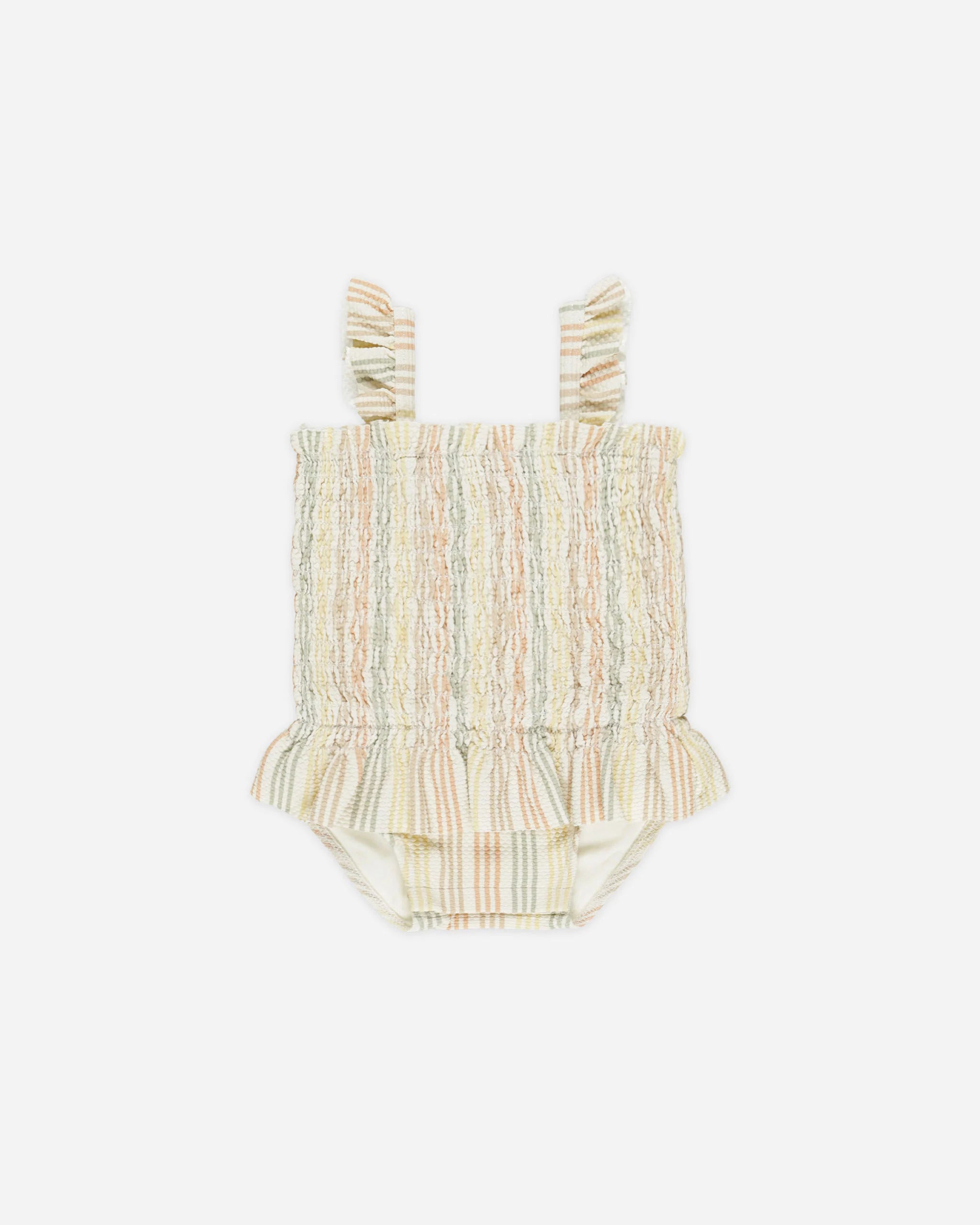 Smocked One-Piece Swimsuit || Multi Stripe
