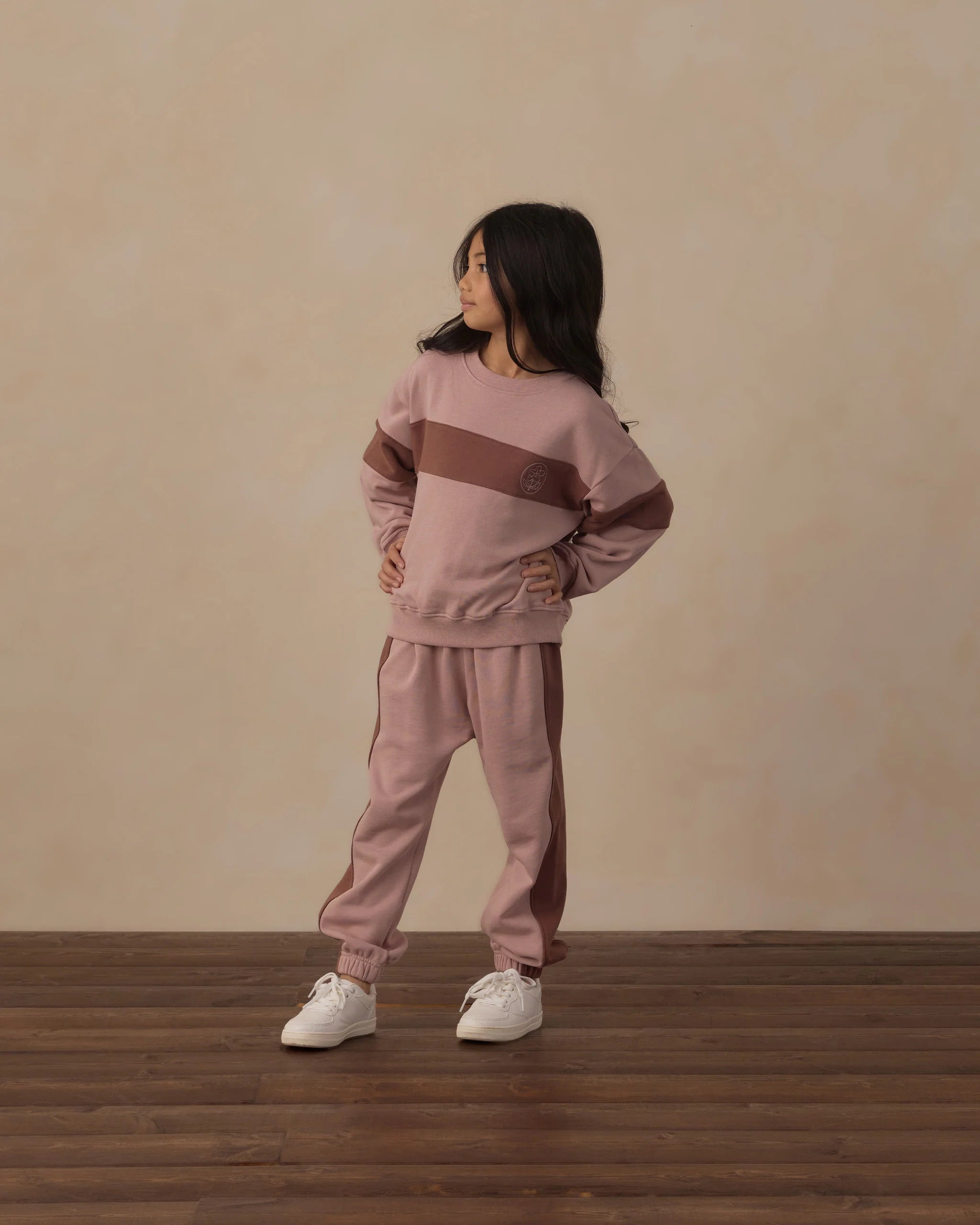 Rylee + Cru Panel Stripe Sweatshirt & Sweatpants Set || Rosewood