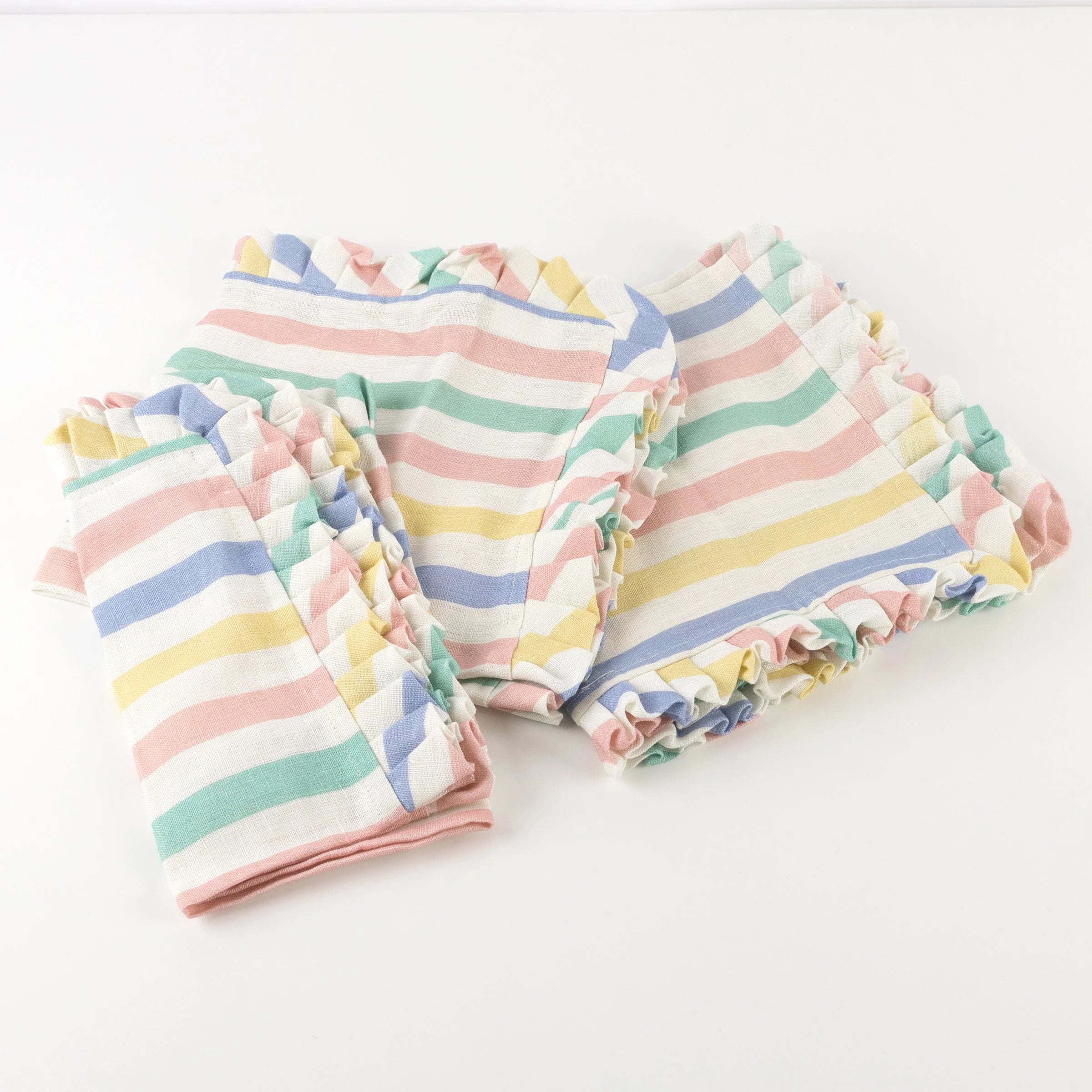 Multi Stripe Ruffle Fabric Napkin || Set of 4
