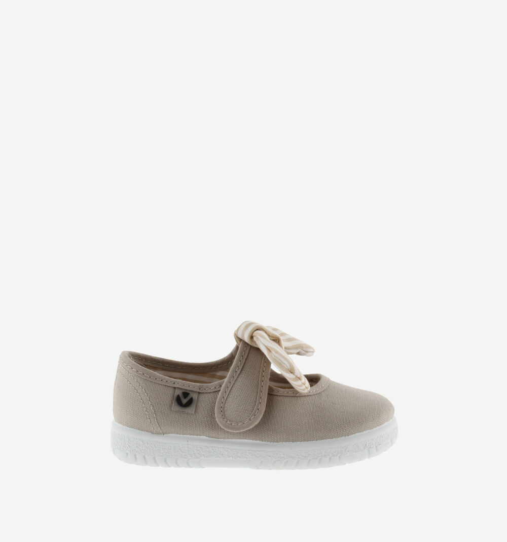 Mary Jane Bow Canvas Shoe || Beige