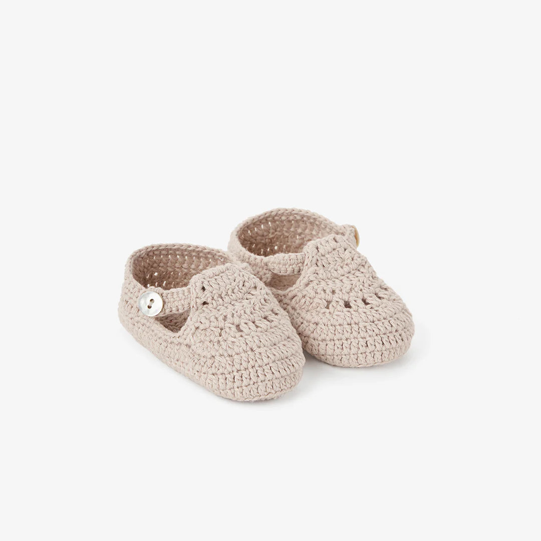 Taupe T-Strap Hand Crocheted Baby Booties || Newborn