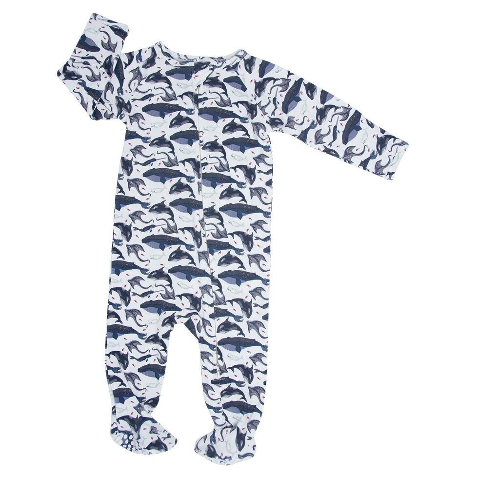 Bamboo Zipper Footie || A Whale of a Tale