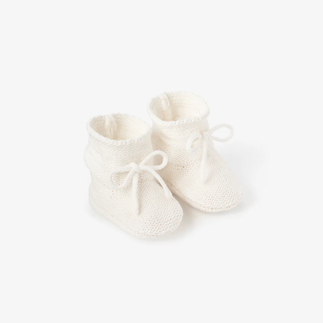 White Garter Knit Baby Booties || 0-12 M