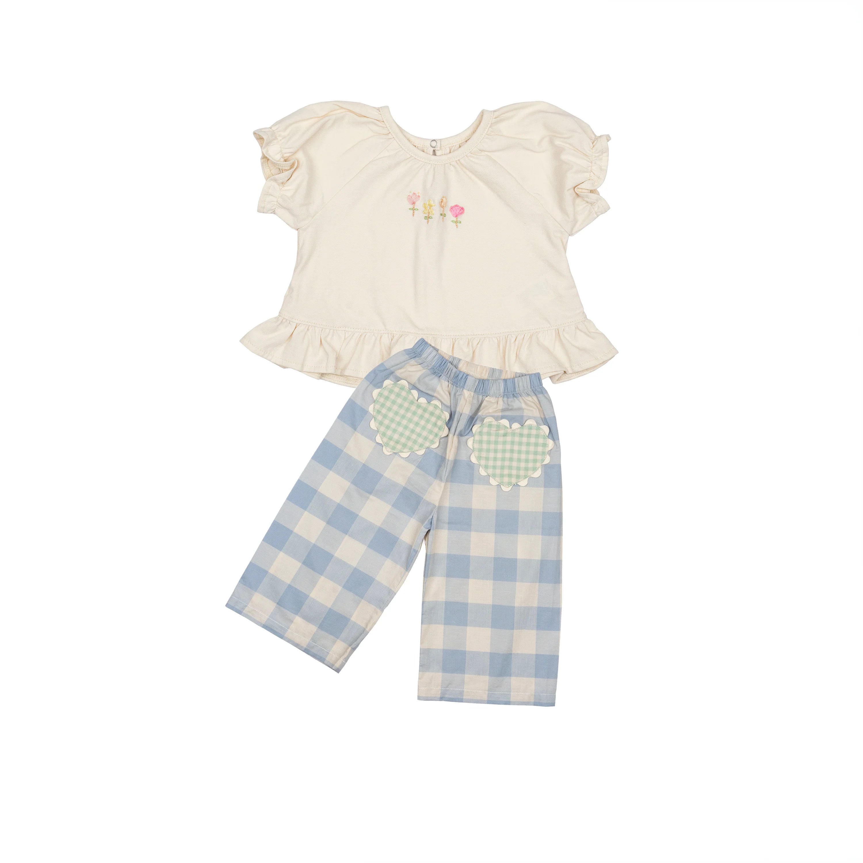 Wild Wawa Heart Pocket Pant Set || Blue Gingham