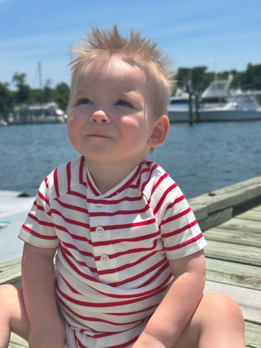 Red and White Striped Henley Onesie