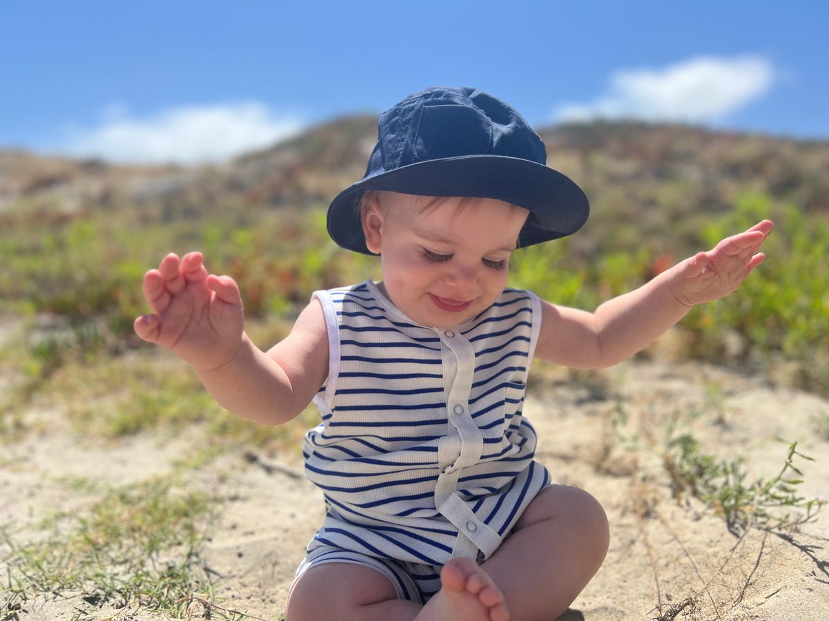 Blue and White Striped Sleeveless Romper