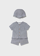 Shorts, Shirt and Bucket Hat Set || Blue Pinstripe