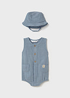 Gauze Bubble Romper + Bucket Hat Set || Denim