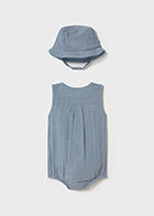 Gauze Bubble Romper + Bucket Hat Set || Denim