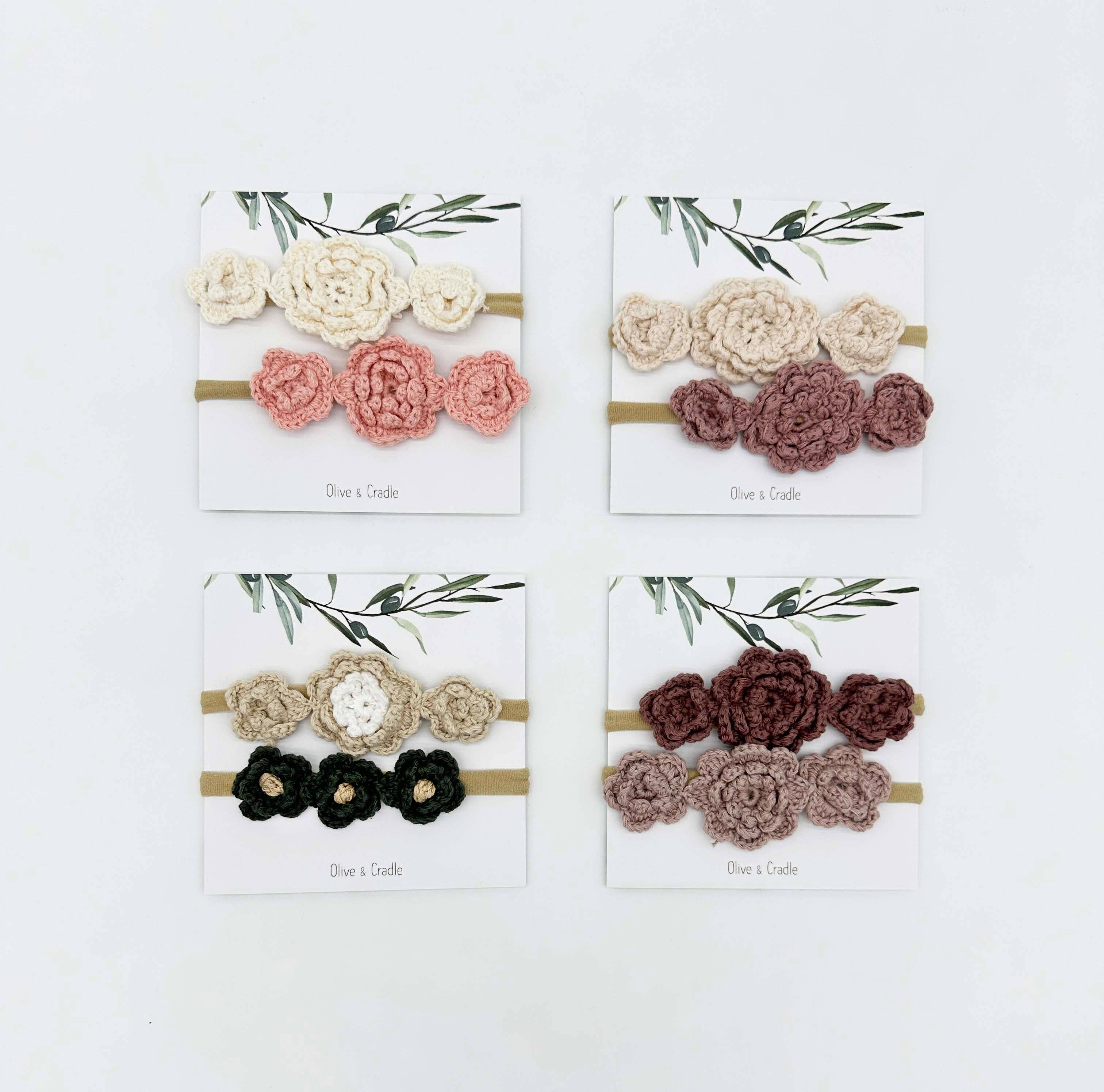 Crochet Flower Headband: Pink Triple Flower