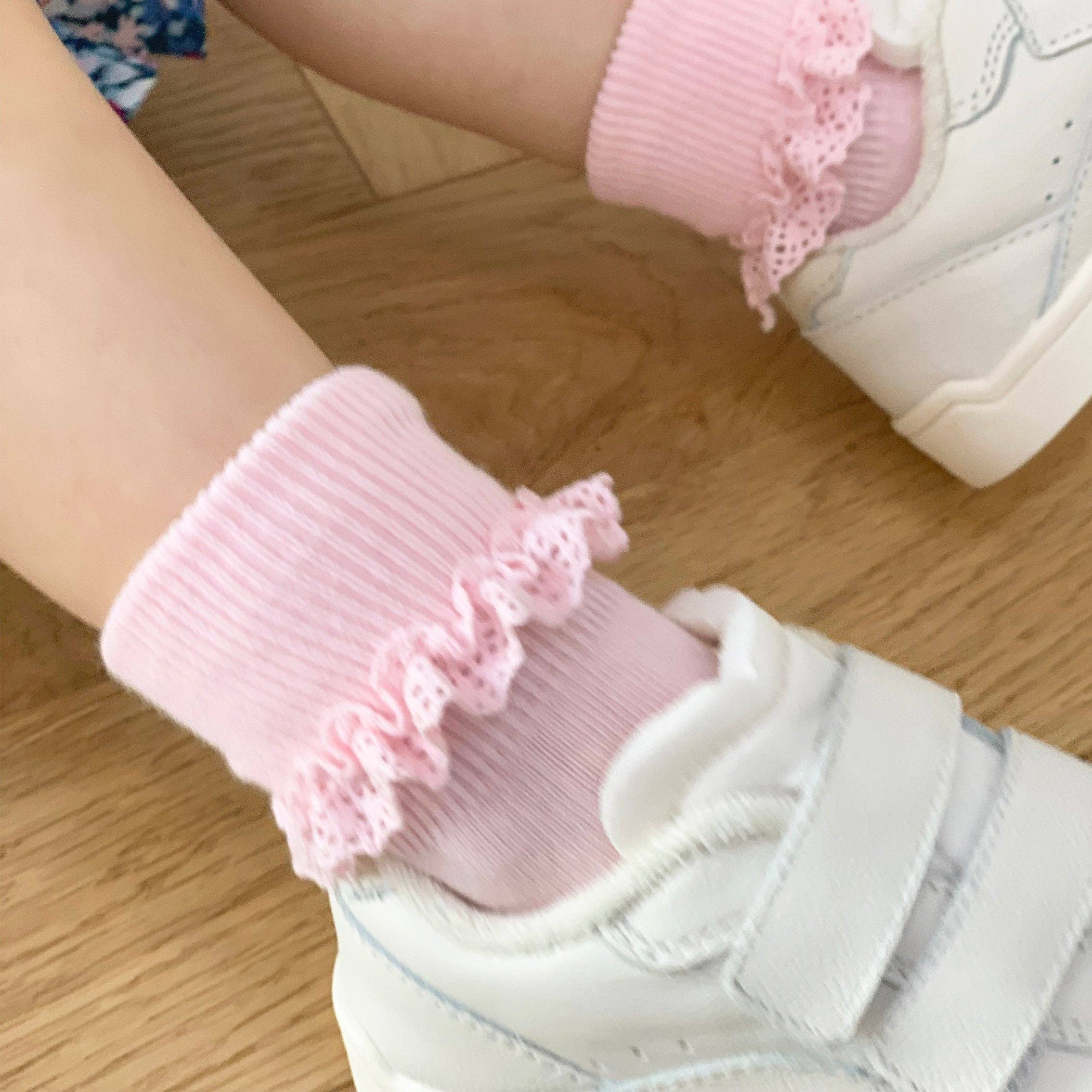 Frilly Non-Slip Stay-On Baby and Toddler Socks || Pink Lemonade