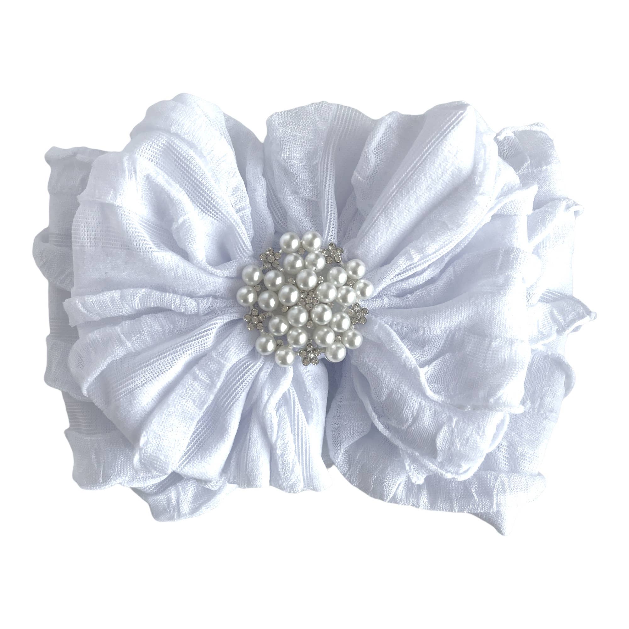 Pearl Ruffled Headband: White