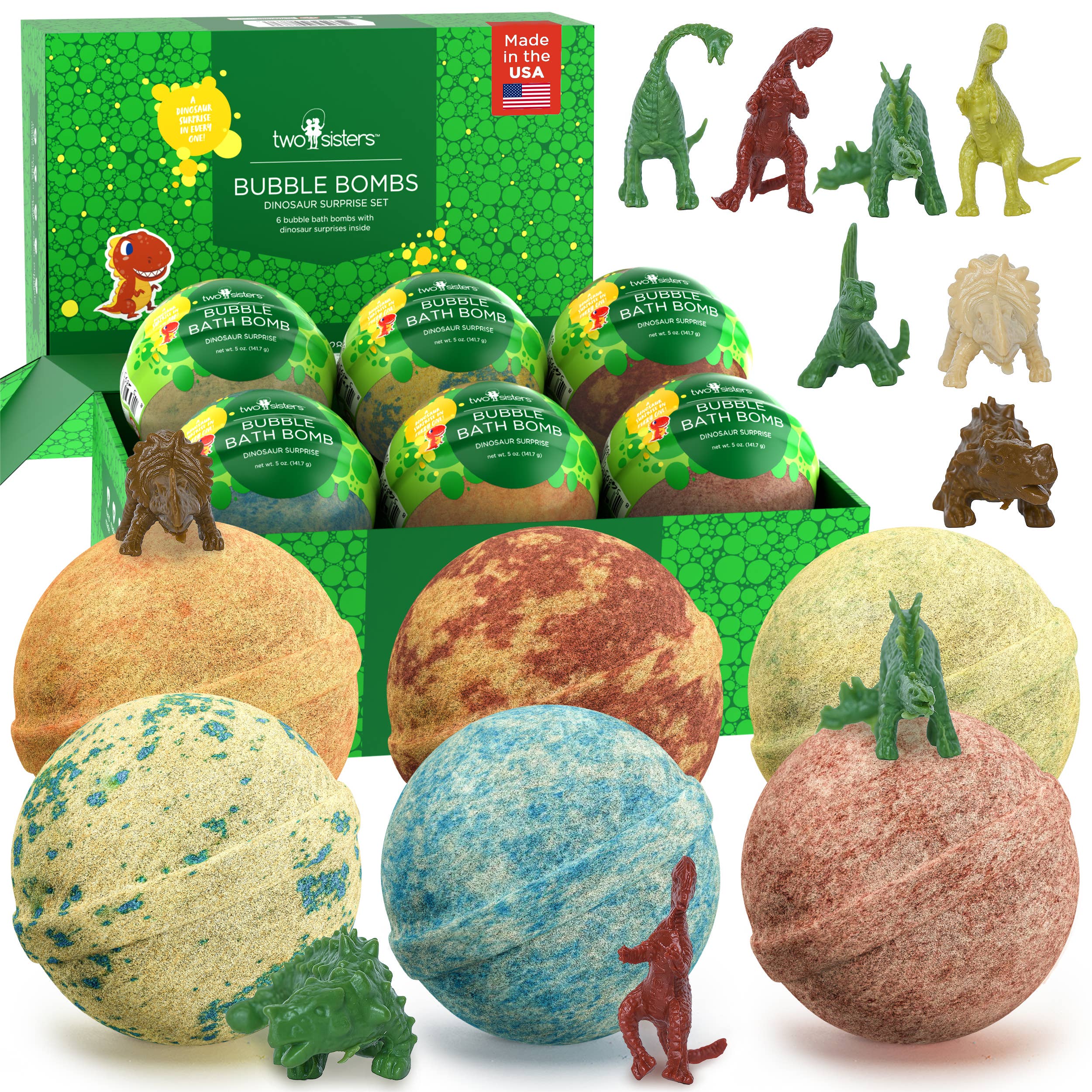 Dinosaur Kids Bath Bombs Gift Set with Toys Inside – 6 Pack