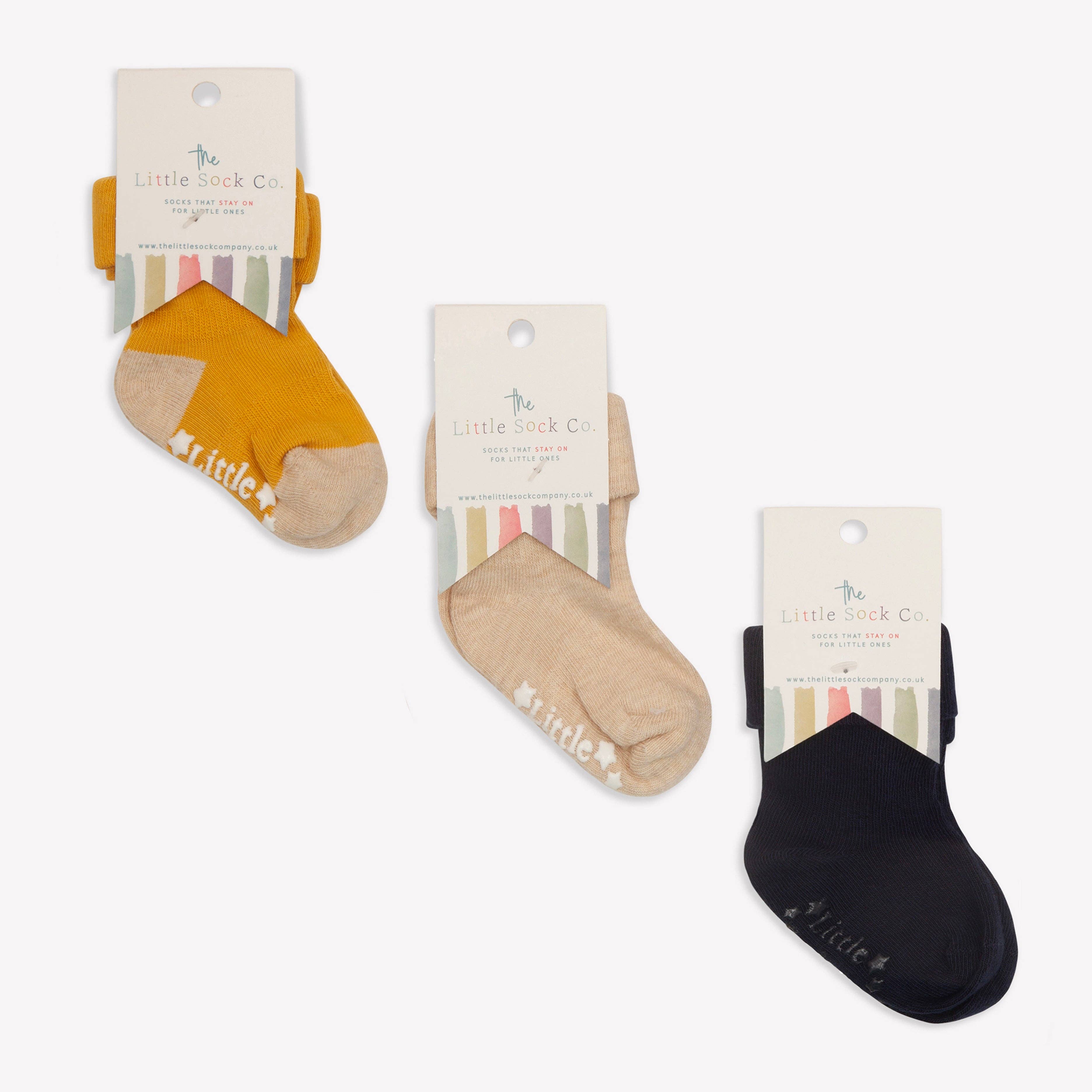 Gift Box of Socks - 3 Pairs of Original Non-Slip Stay-on Sock || Neutral Mix