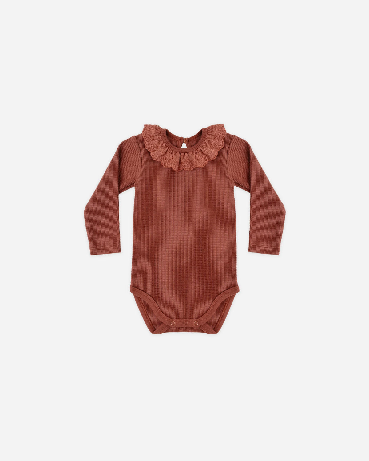 Quincy Mae Ruffle Collar Bodysuit || Redwood