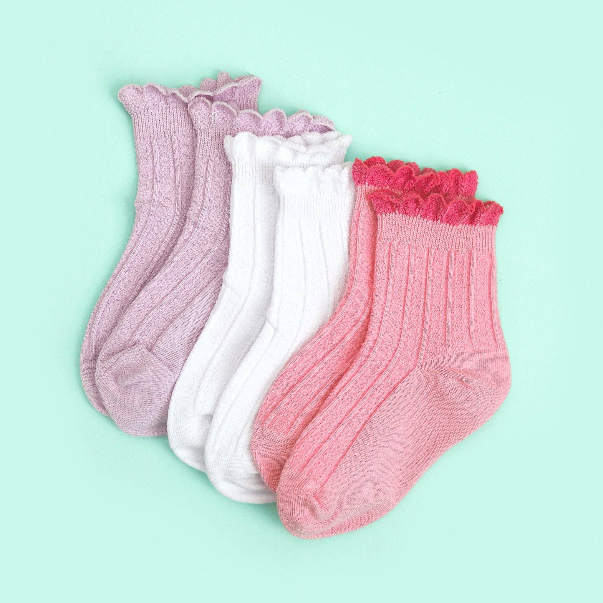 Blossom Frill Girls Midi Socks- Red Trim Top