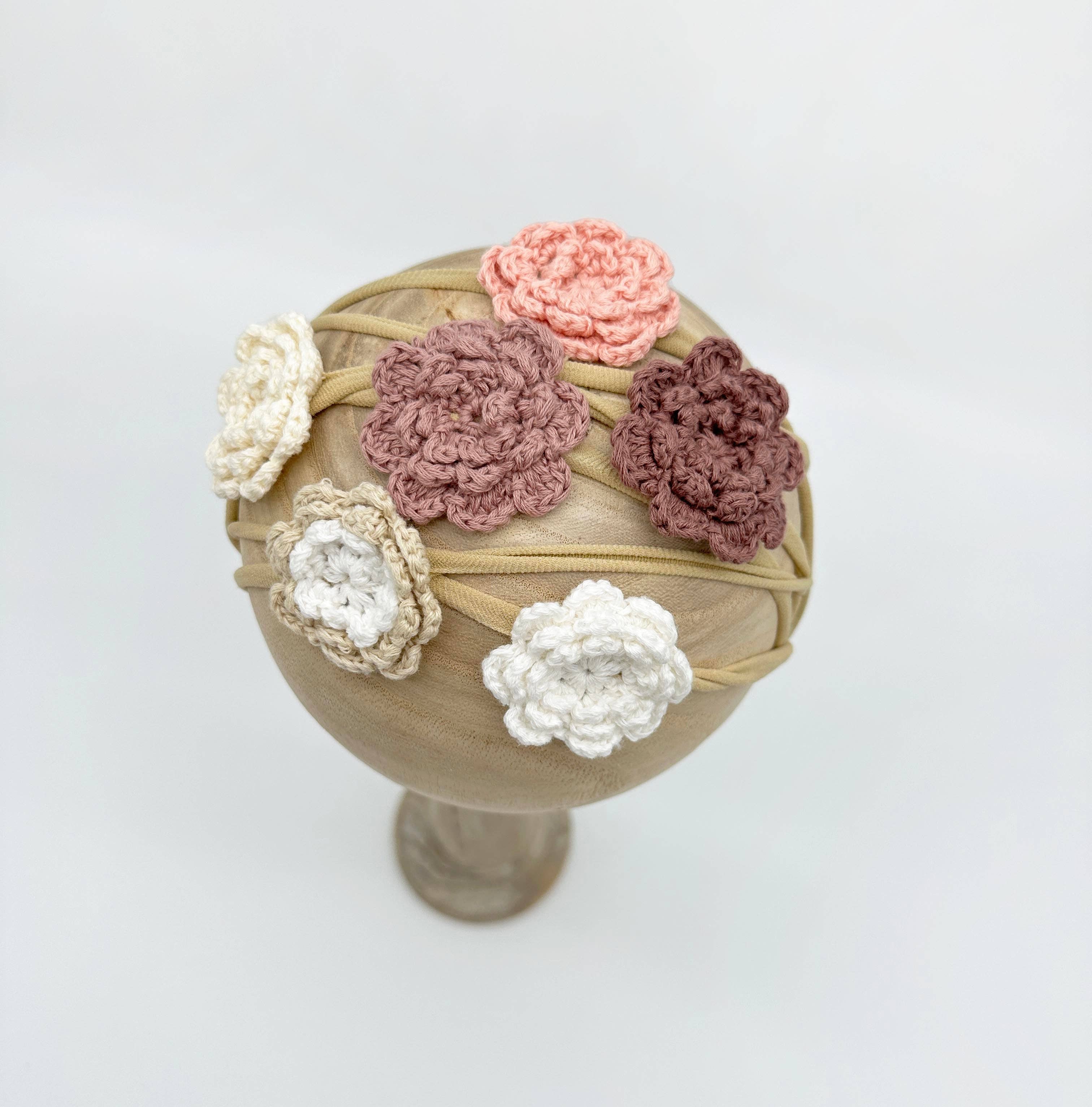 Crochet Flower Headband: Pink Single Flower