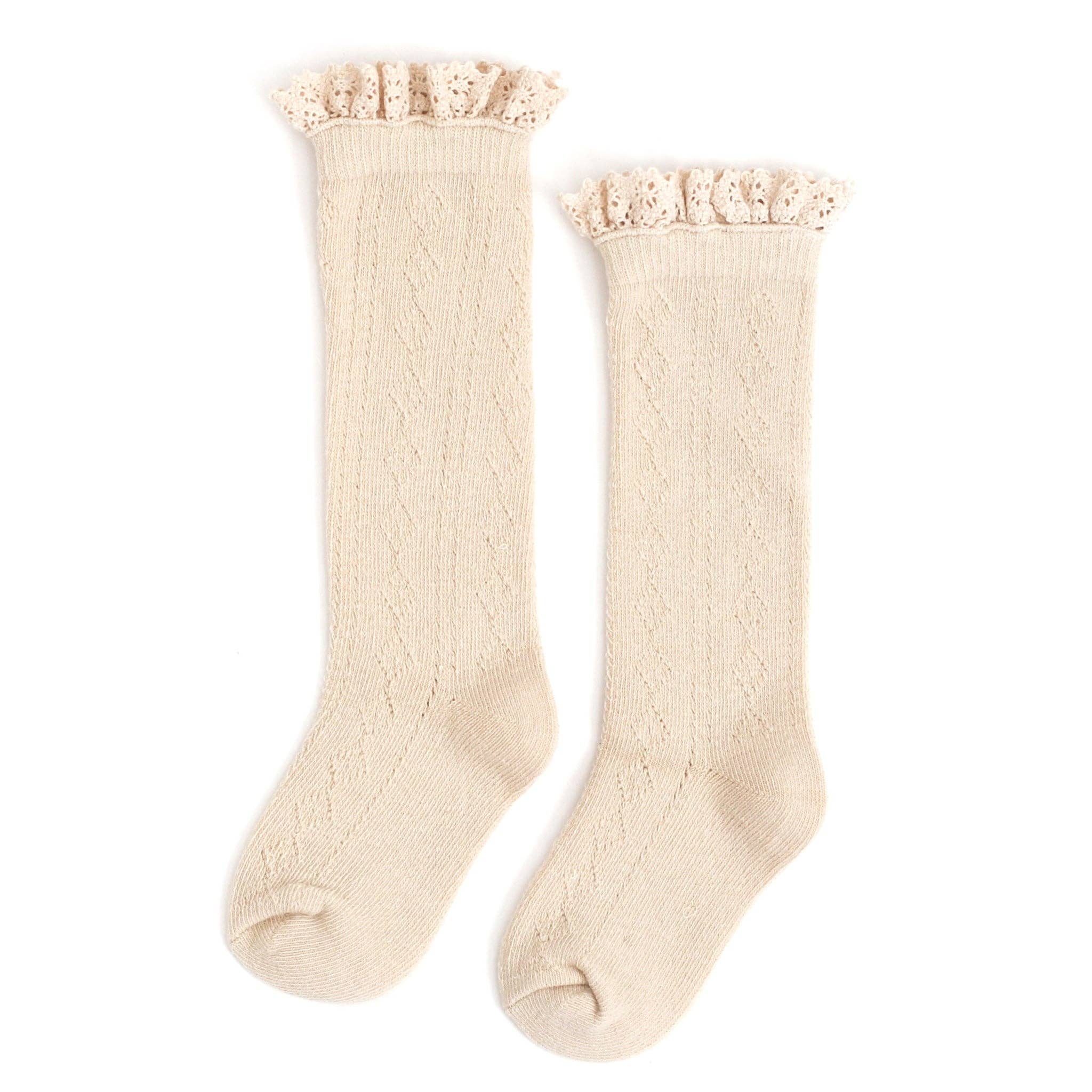 Little Stocking Co Fancy Lace Top Knee High Socks || Vanilla