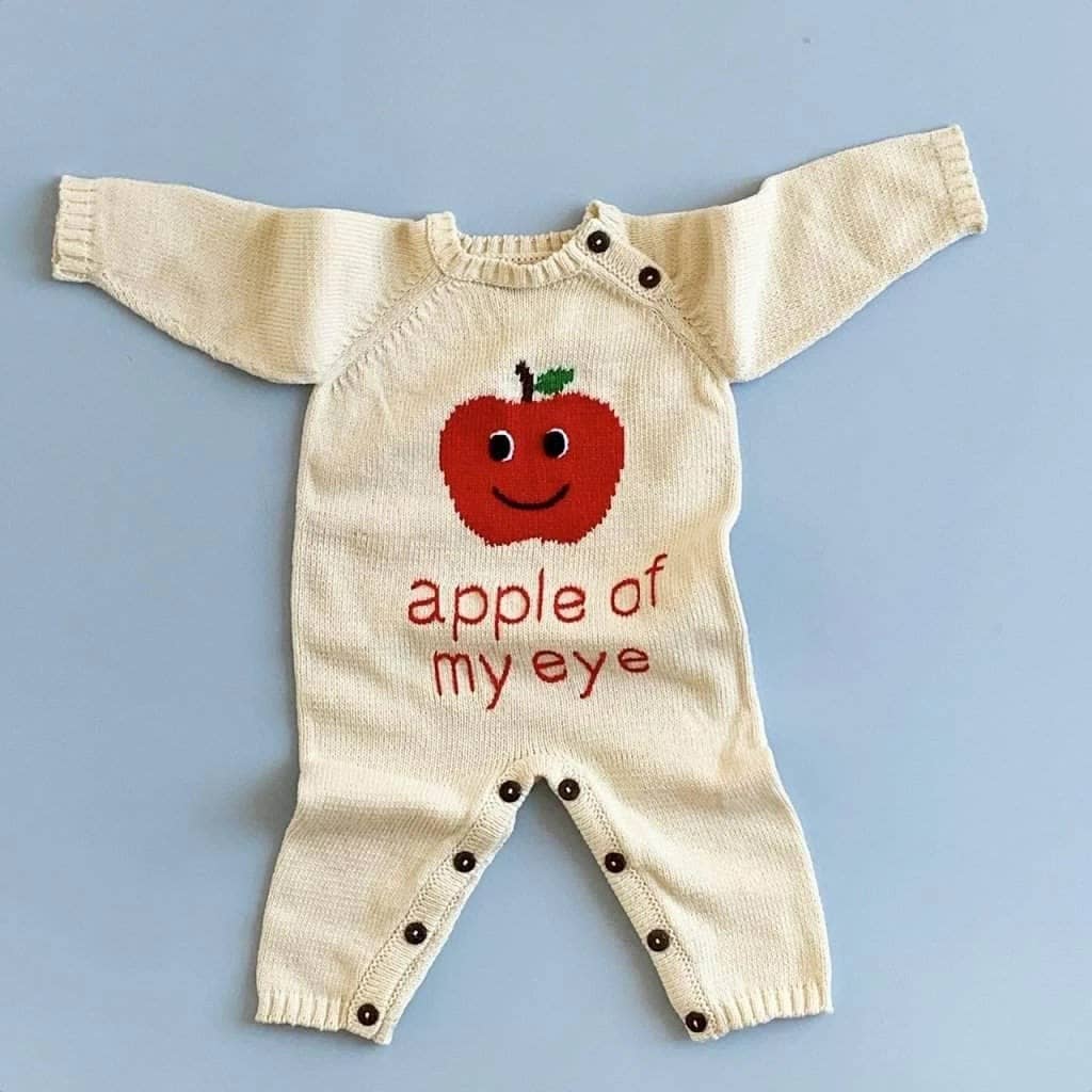 Handmade Organic Baby Romper--Long Knit-Apple of My Eye