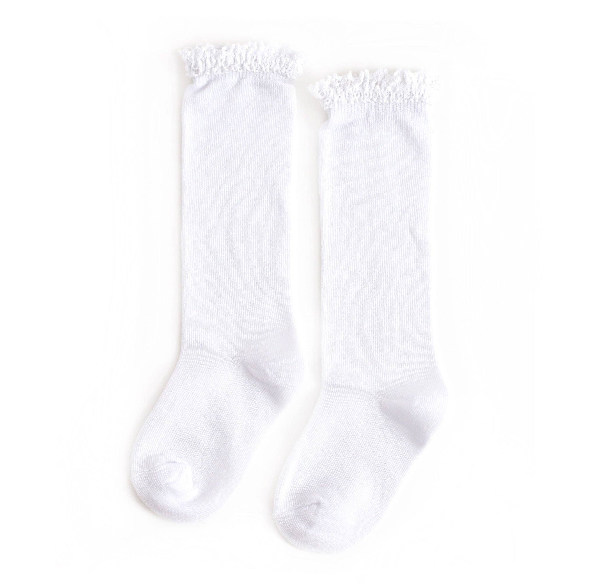 Little Stocking Co  Lace Top Knee High Socks || White
