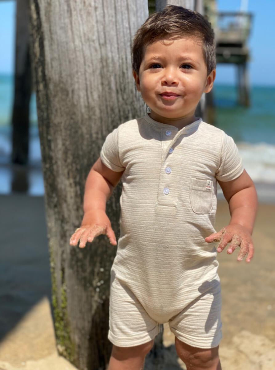 Beige Ribbed Henley Romper