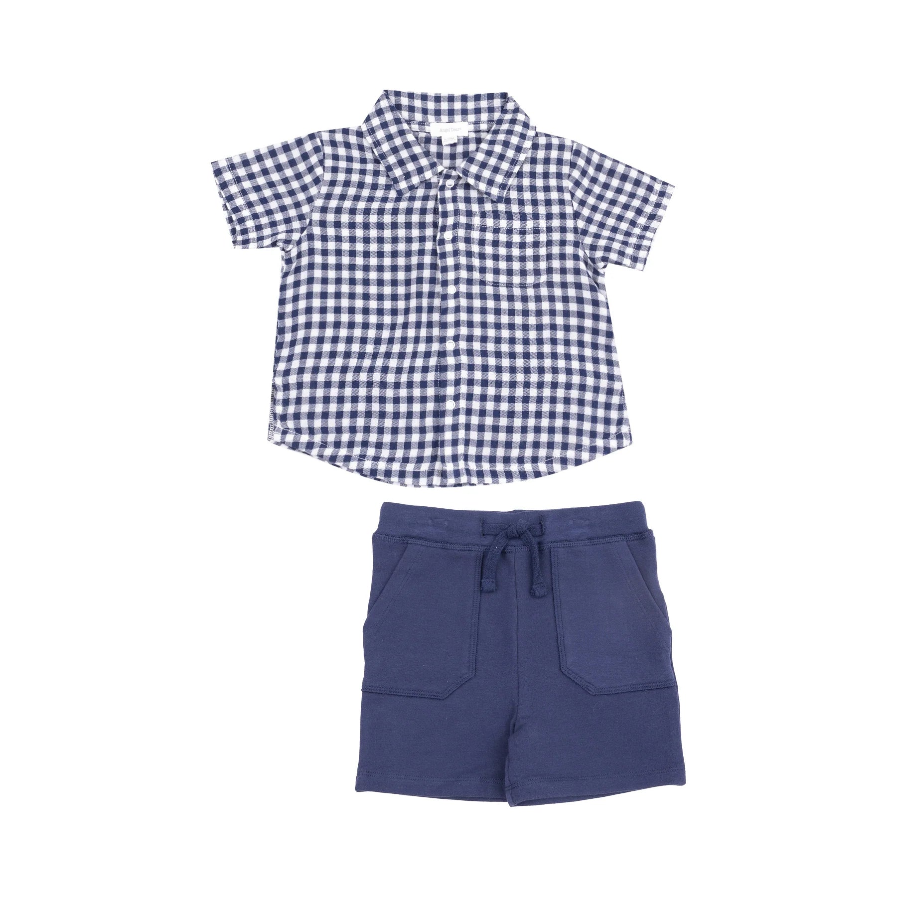 Button Down Muslin Polo with French Terry Short || Navy Gingham