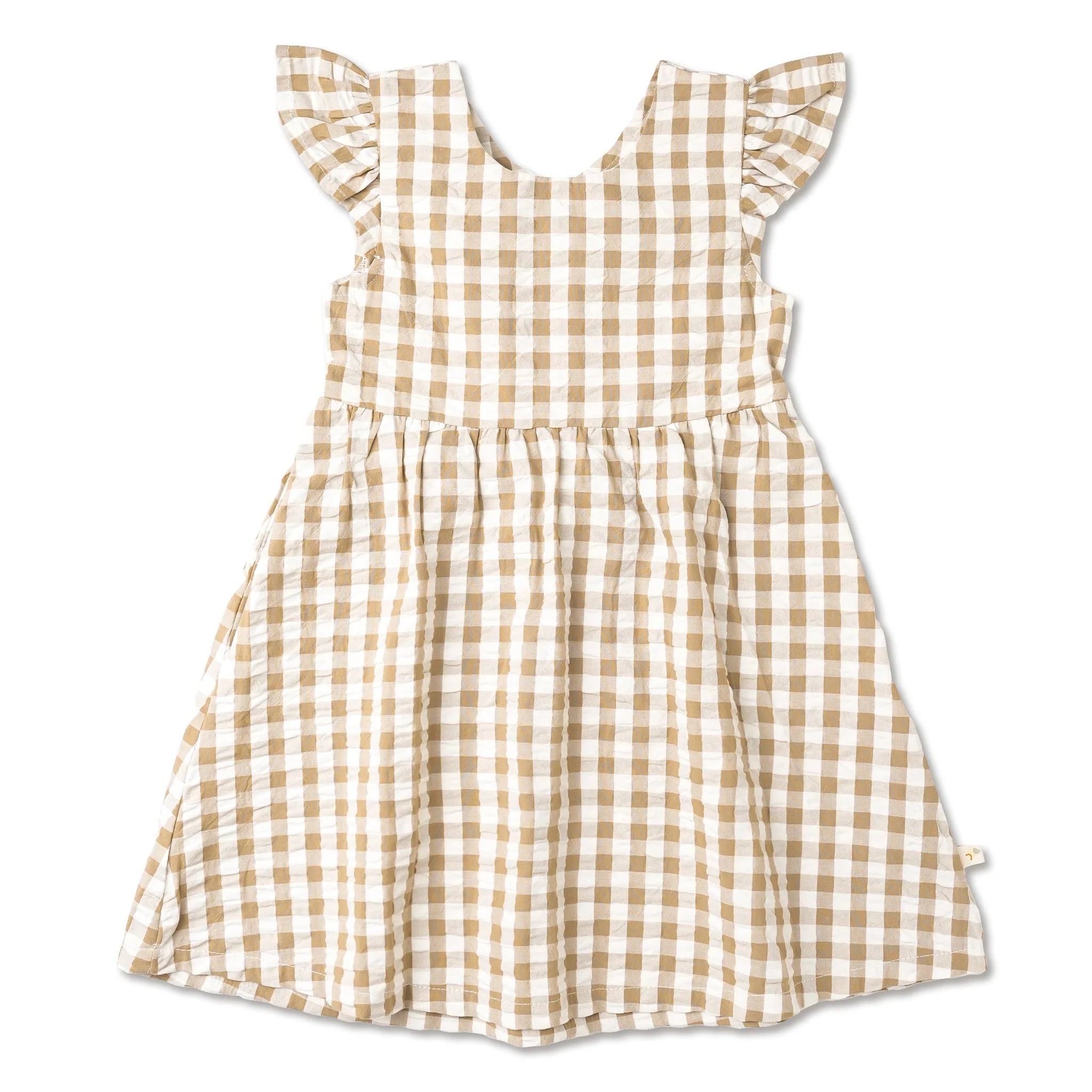 Organic Flutter Summer Dress || Brown Chequered