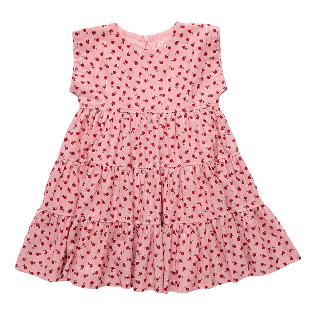 Girls Peachy Dress || Pink Tiny Roses