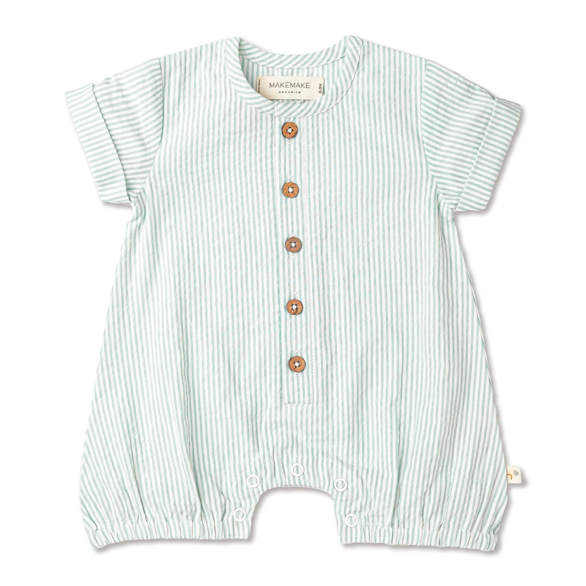 Organic Short Bubble Romper || Green Stripes