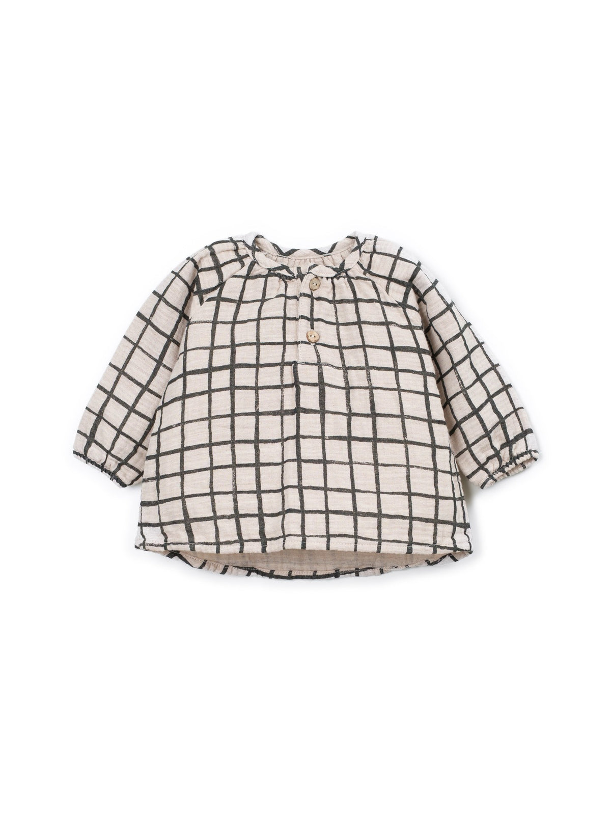 Play Up  Cotton Plaid Blouse || Dark Beige & Black