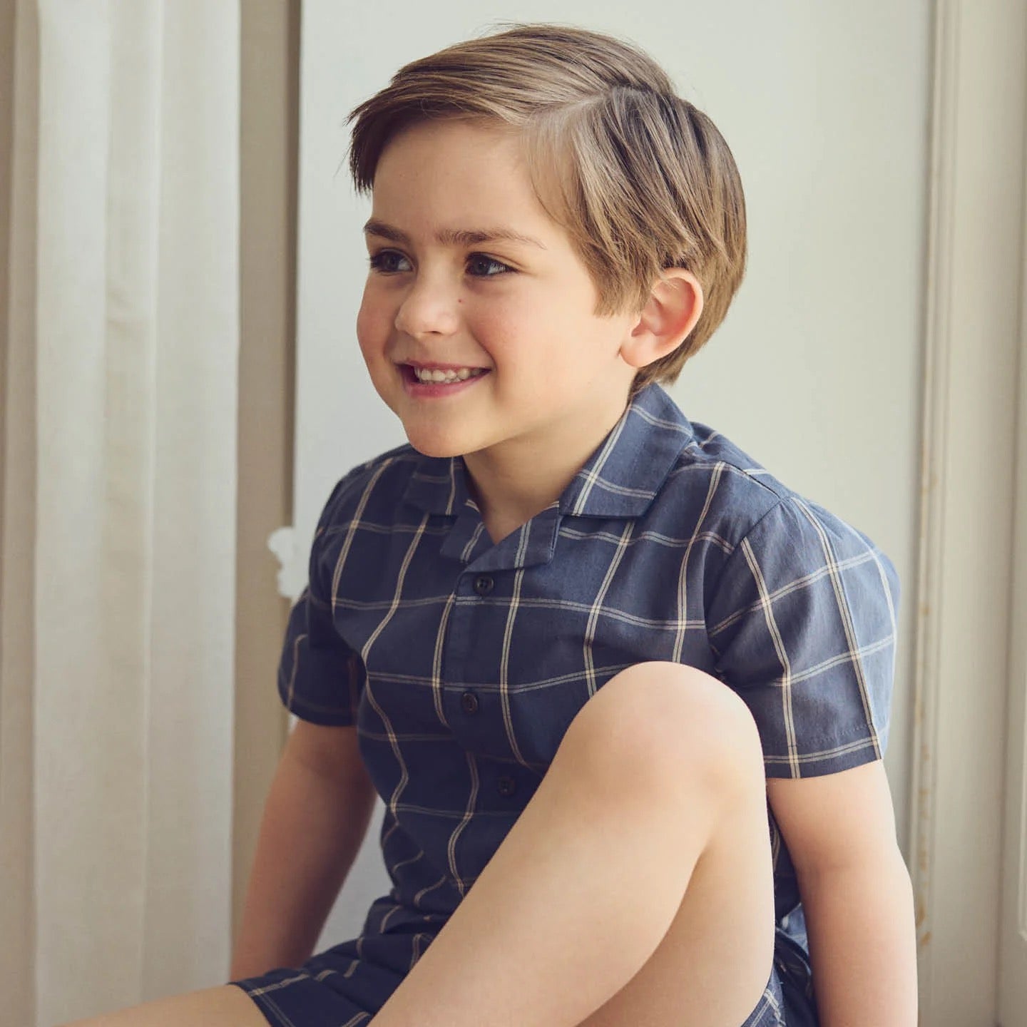 Baby Boys Short Sleeve Check Shirt || Night Blue