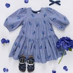 Girls Fiona Dress || Blue Blossom Embroidery
