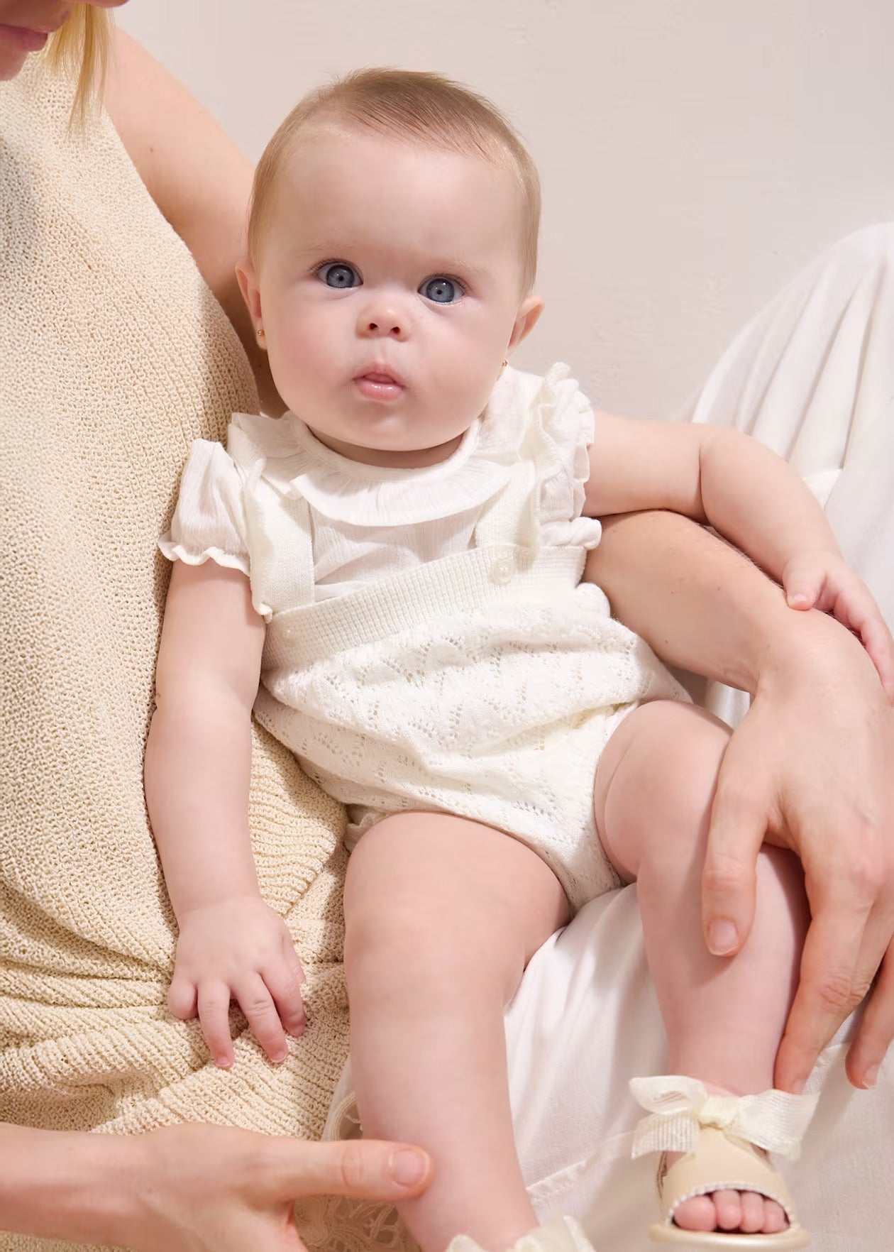 Mayoral Newborn Girl Knit Dungaree and Blouse Set || Ivory