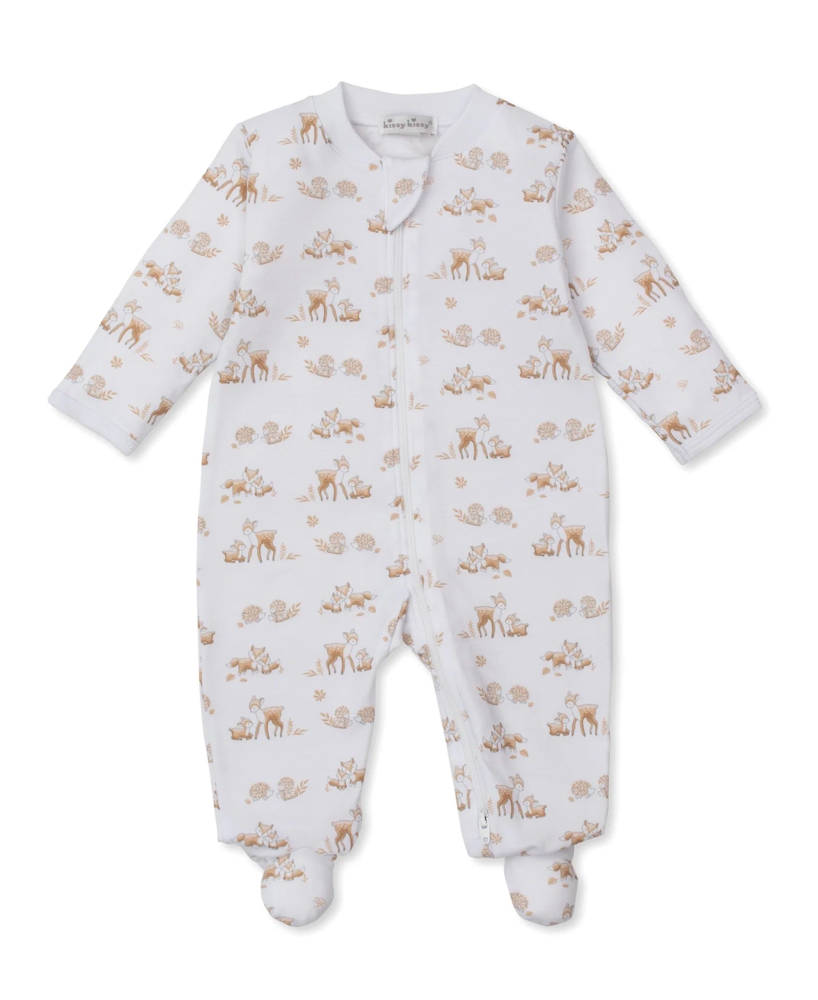 Kissy Kissy Forest Fanfare Tan Zip Footie, Hat & Burb Cloth Set