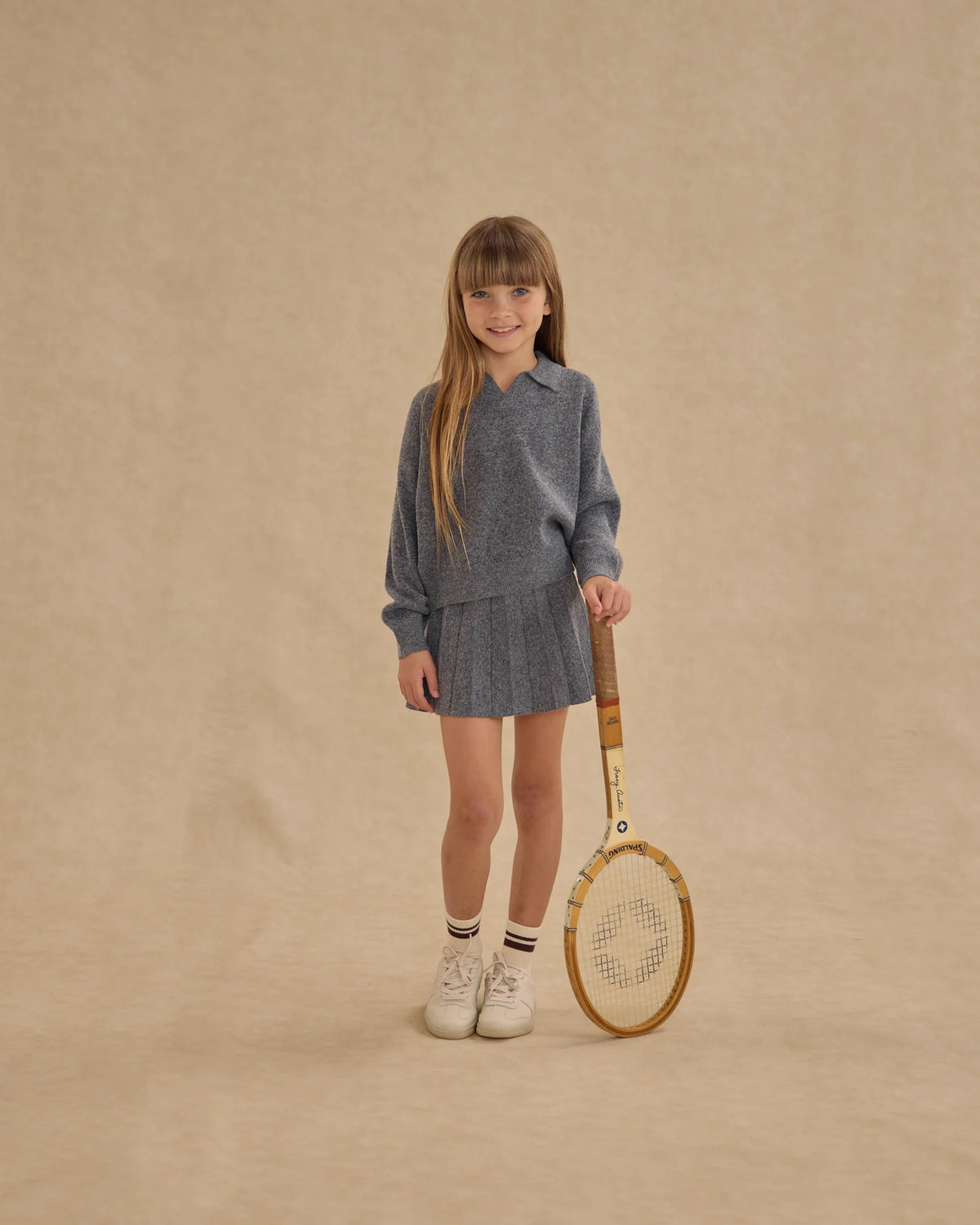 Collared Sweater and Knit Pleated Skirt Set || Heathered Grey